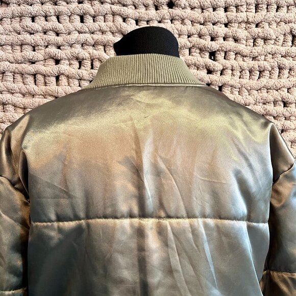 Asos Green Satin Look Woman's Cropped Bomber Jacket Size 14 - Picture 11 of 14